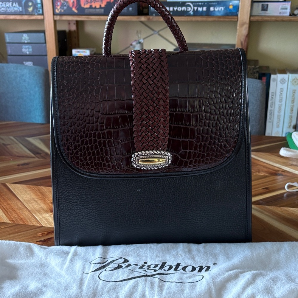 Brighton Croc-Embossed Black and Brown Backpack Purse